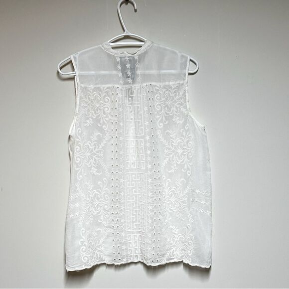 Johnny Was Embroidered Sleeveless Tank Top Womens Ivory Eyelet  Sz S Host Pick - Picture 2 of 4